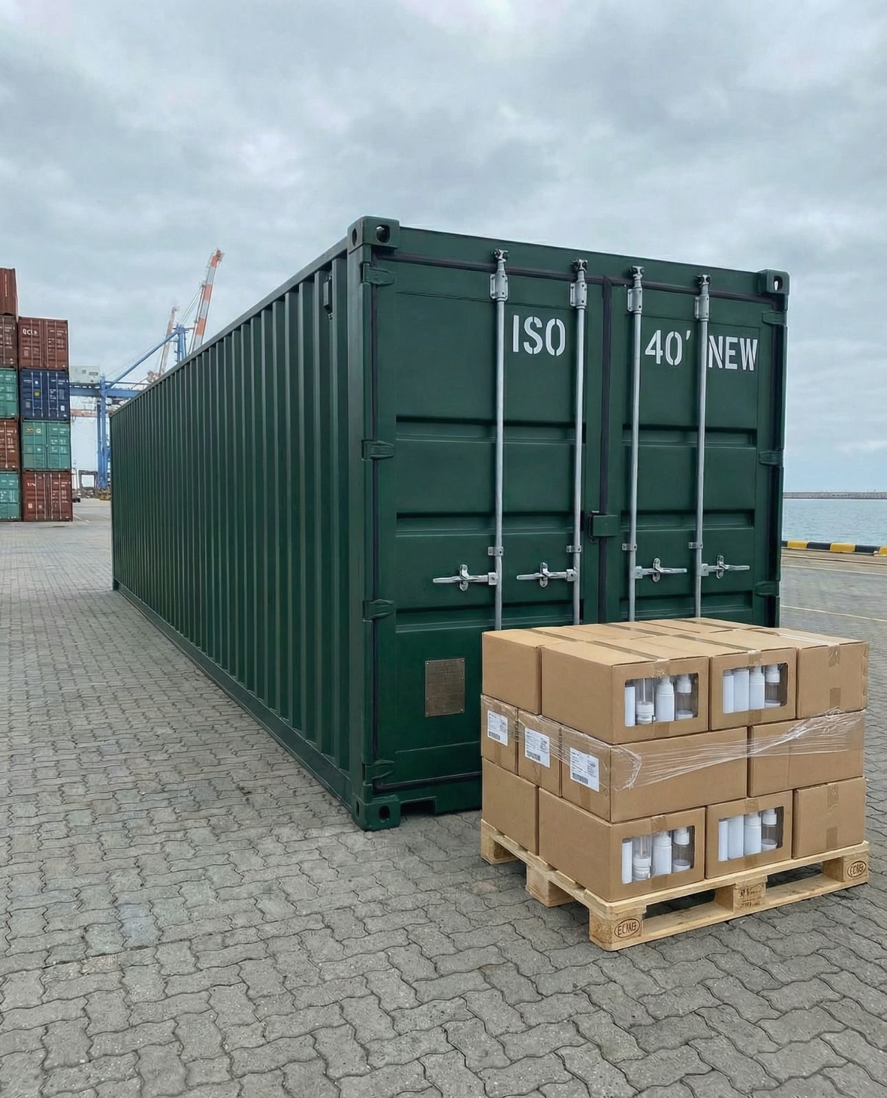 Navio cargueiro com containers vistos de cima
